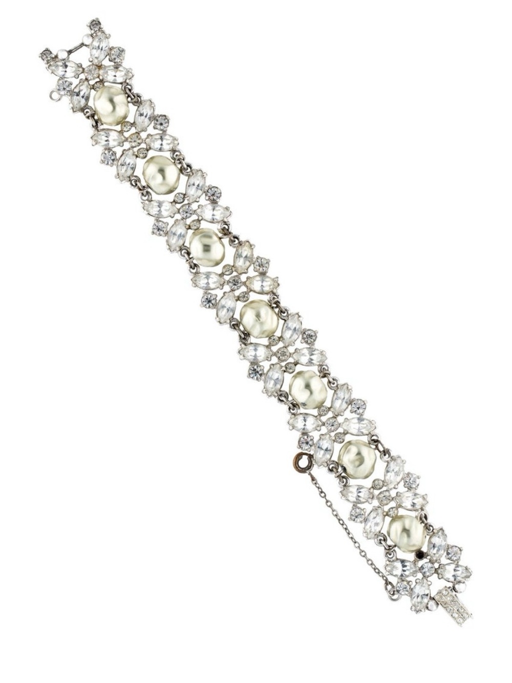 Dior Silver-Tone Pearl & Clear Crystal Floral Bracelet - Picture 1 of 3